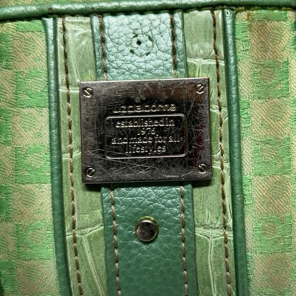 Vintage 80’s Liz Claiborne Small Green Purse Shoulder Handbag Monogram Print - Picture 3 of 15
